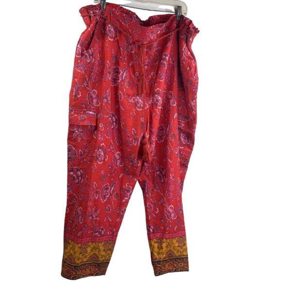 Sundance Vibrant Reef Cargo Pockets Pants Tie Front Size XXL Red/Yellow NWOT - Picture 2 of 10